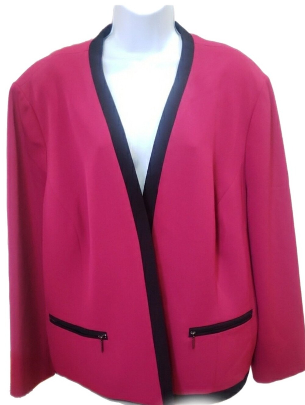 Kasper Fuchsia Open-Front Blazer with Black Trim, 24W